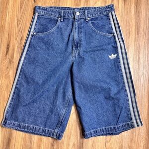 Adidas Wide Leg Firebird Denim Shorts - NWT Mens 34 Medium Wash - #48784-F5